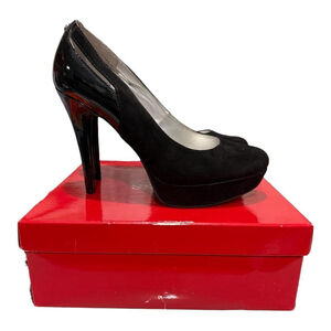 Guess GFEMELY Platform Pumps Womens Size 8 Black Patent Faux Suede Heels Shoes